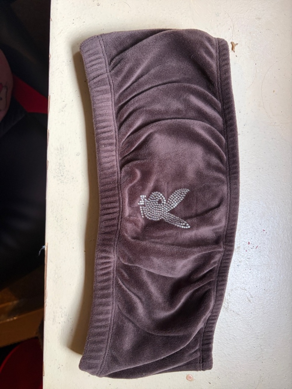 Rhinestone Playboy Bunny Brown Velvet Bandeau/Tube Top